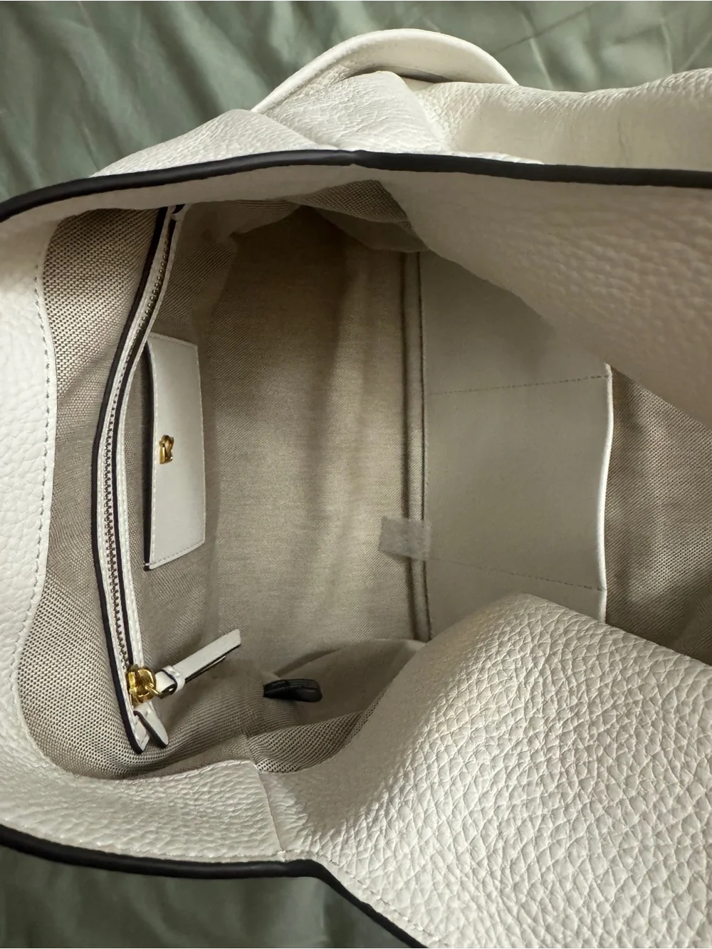 Donna Karan White Pebbled Leather Hobo with Gold Accents